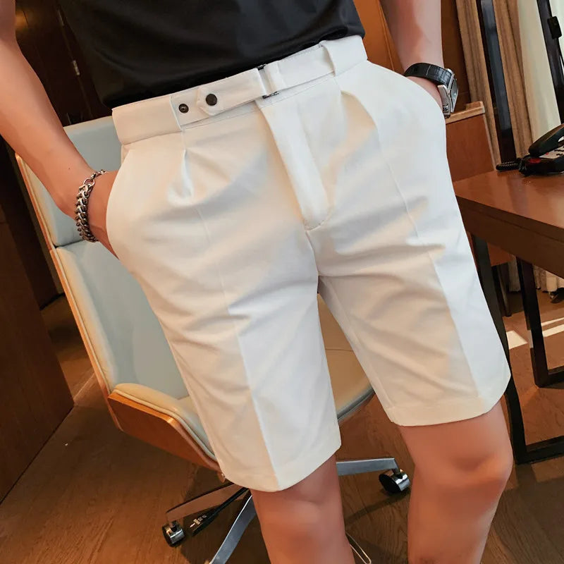 Shorts de terno estilo britânico de verão em 4 cores 2023, masculino, Nápoles, casual, slim fit, calça curta, fashion, slim fit, cor sólida