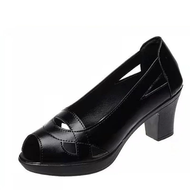 Zapatos de moda para mujer, tallas grandes, punta abierta, alta calidad, primavera, tacón cuadrado, zapatos informales de oficina CA126