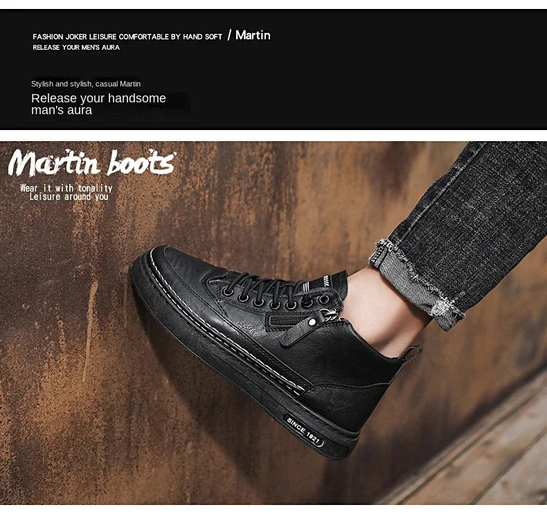 Botas masculinas de inverno, sapatos de couro de cano alto da moda, sapatos de algodão, botas de cano curto da moda, sapatos casuais para negócios e atividades ao ar livre, tênis masculinos novos