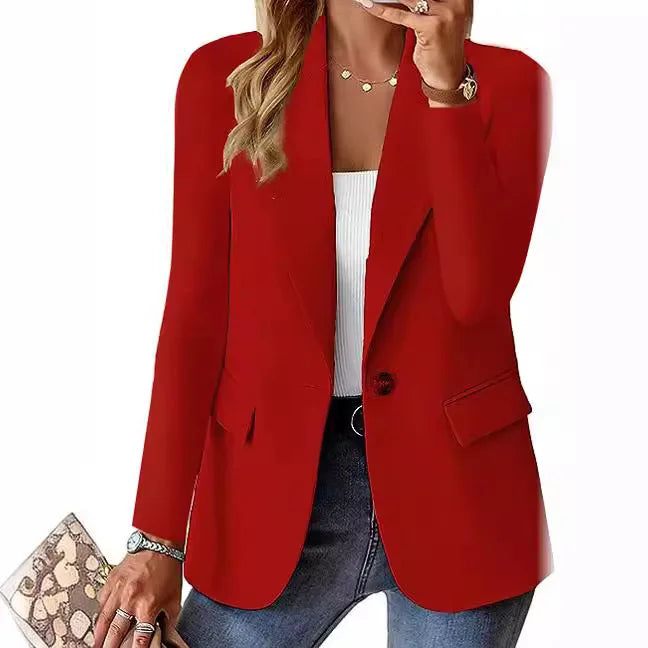 Blazer casual feminino da moda 2024 primavera outono novo cor sólida gola virada para baixo manga comprida casaco elegante para escritório