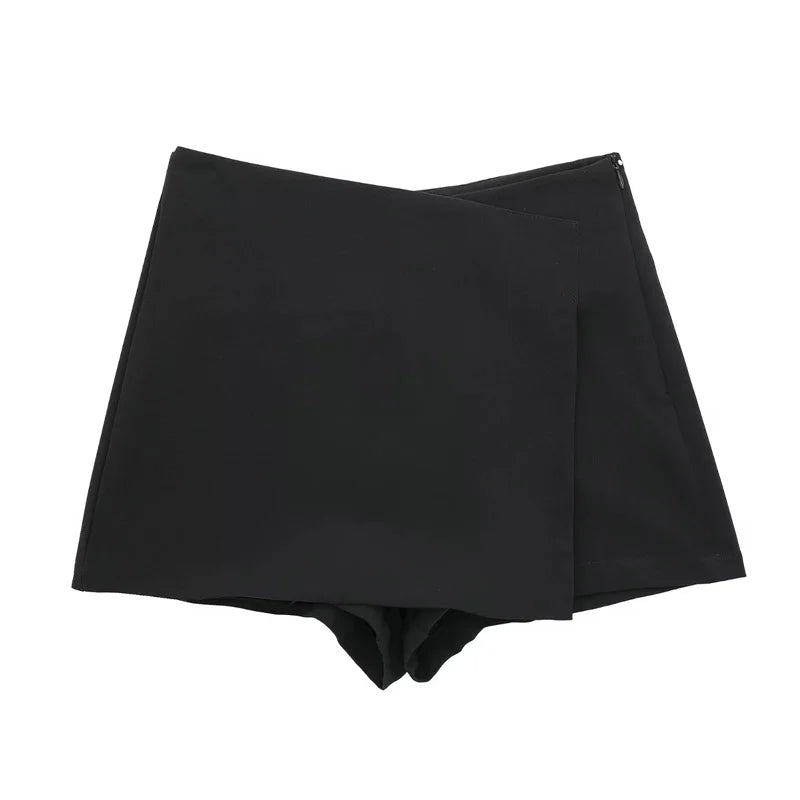 TRAF 2024 Falda pantalón asimétrica para mujer, minifalda negra de cintura alta, pantalones cortos informales tipo bermudas para mujer, faldas cortas de verano para mujer