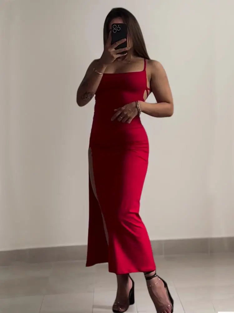 Vestido nuevo explosivo de verano 2024, vestido de alta sensibilidad con tirantes tipo halter y bolso Spice Girl a la cadera.