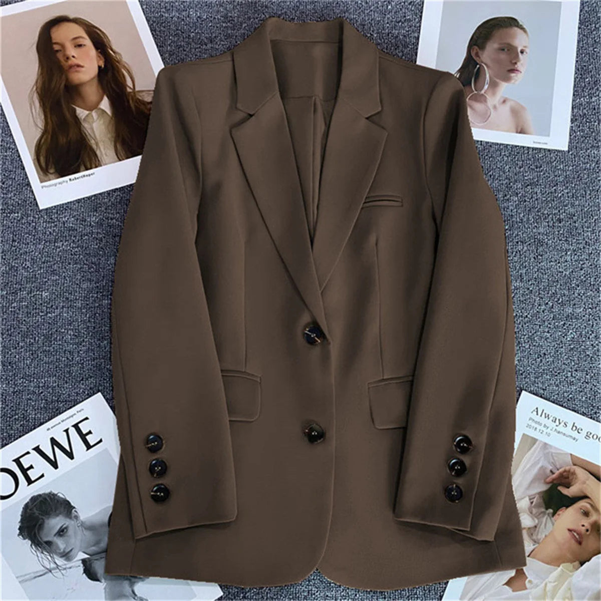 Jaqueta feminina nova na moda coreana, terno pequeno, blusa marrom, casaco, roupas soltas, retas, temperamento fino, blazer para mulheres chique