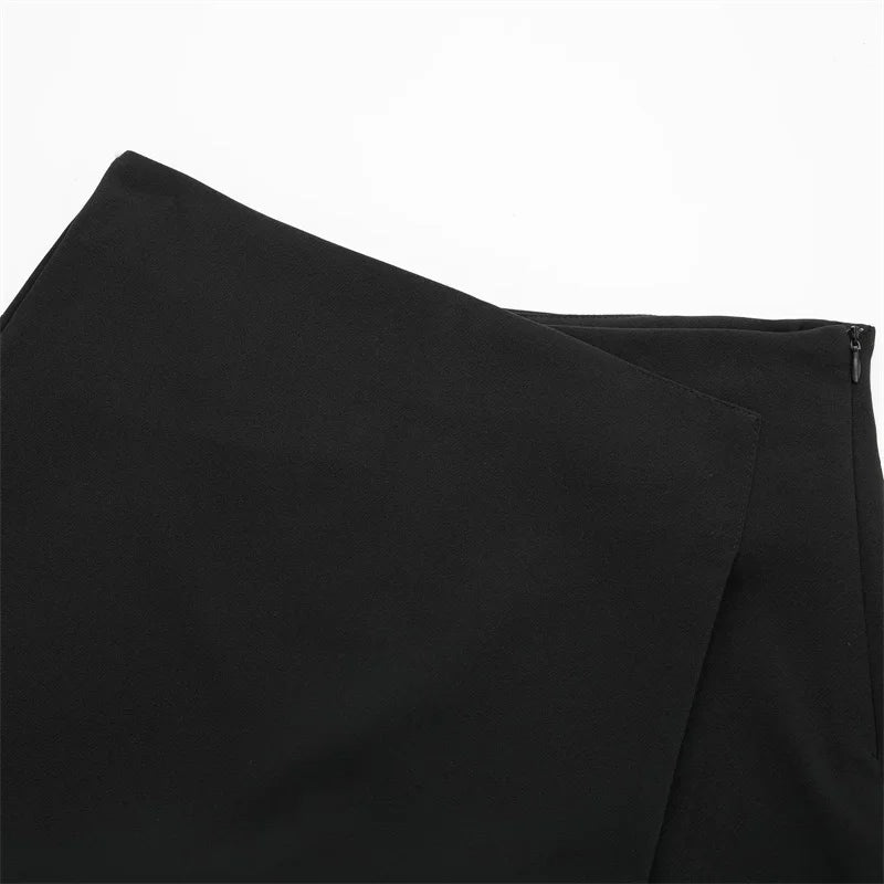 TRAF 2024 Falda pantalón asimétrica para mujer, minifalda negra de cintura alta, pantalones cortos informales tipo bermudas para mujer, faldas cortas de verano para mujer