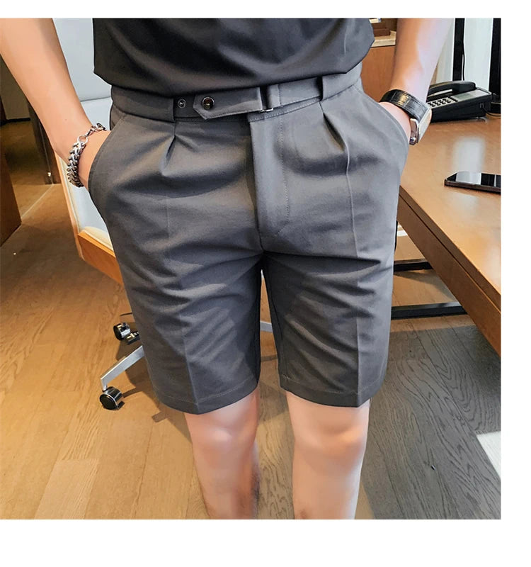 Shorts de terno estilo britânico de verão em 4 cores 2023, masculino, Nápoles, casual, slim fit, calça curta, fashion, slim fit, cor sólida