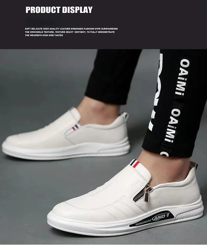 Zapatos casuales de piel sintética para hombre, mocasines de marca de moda, zapatillas de negocios con cremallera, mocasines cómodos, zapatillas deportivas para hombre