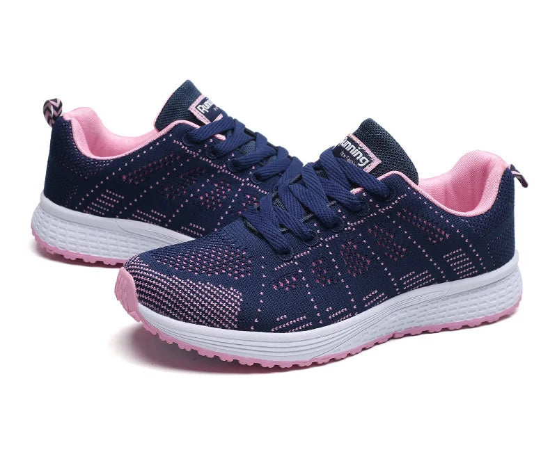 Zapatos casuales de mujer, zapatillas planas de malla transpirables a la moda para caminar, zapatillas de deporte para mujer 2021, zapatos vulcanizados para gimnasio, calzado blanco para mujer