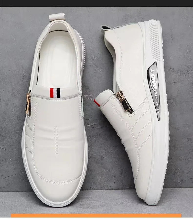 Zapatos casuales de piel sintética para hombre, mocasines de marca de moda, zapatillas de negocios con cremallera, mocasines cómodos, zapatillas deportivas para hombre
