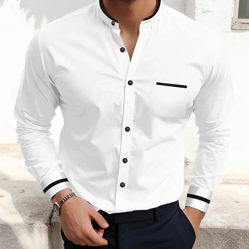 Camisa de manga larga para hombre, nueva, estilo informal, de negocios, de color sólido, con bolsillo de solapa, cómoda y de uso diario para hombre de Europa y América.