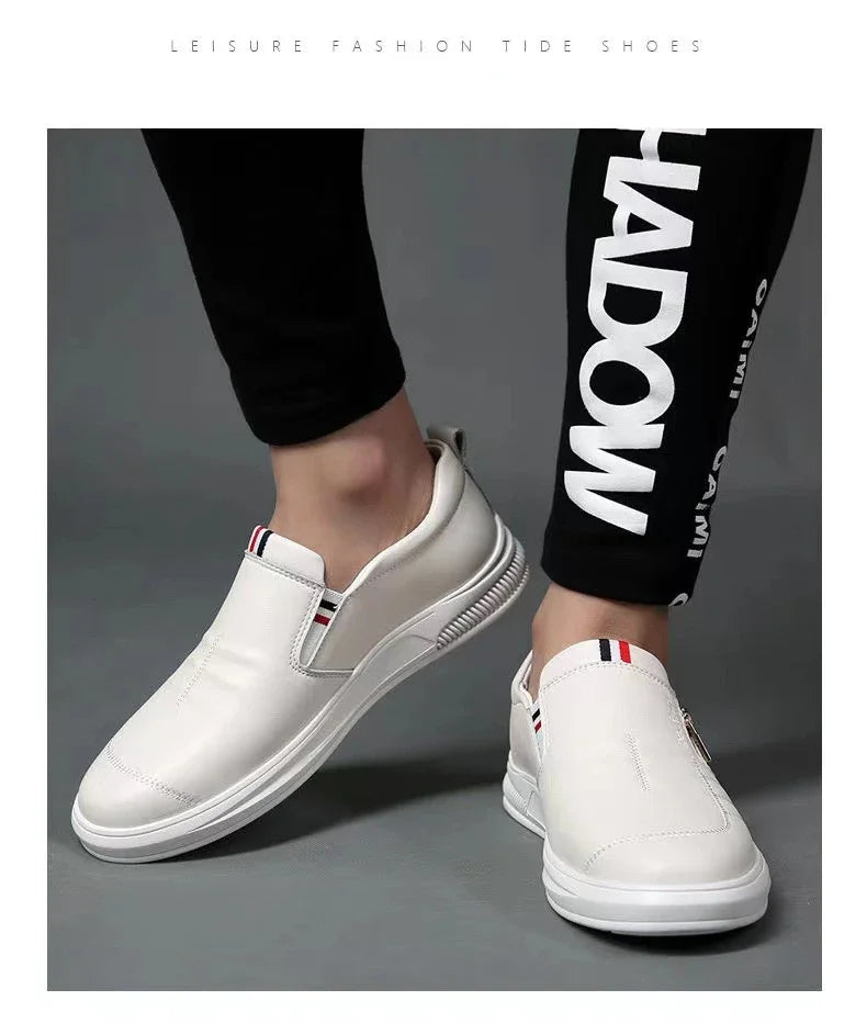 Zapatos casuales de piel sintética para hombre, mocasines de marca de moda, zapatillas de negocios con cremallera, mocasines cómodos, zapatillas deportivas para hombre