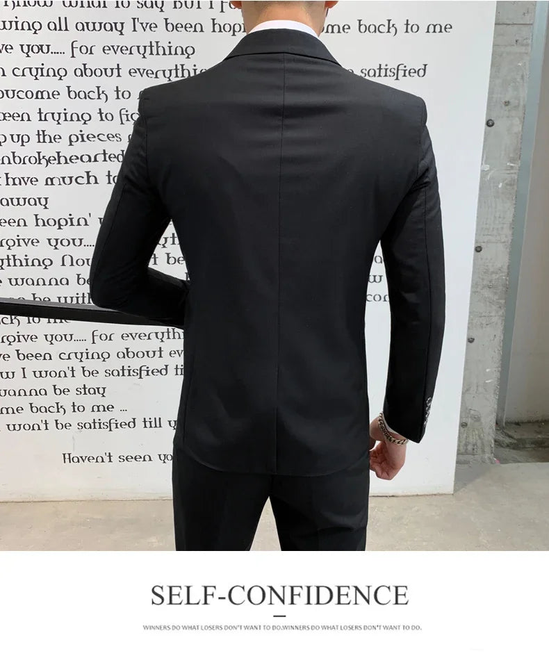 Terno (blazer + colete + calça) masculino, estilo executivo, slim, cor sólida, plus size, vestido justo, casamento, padrinho