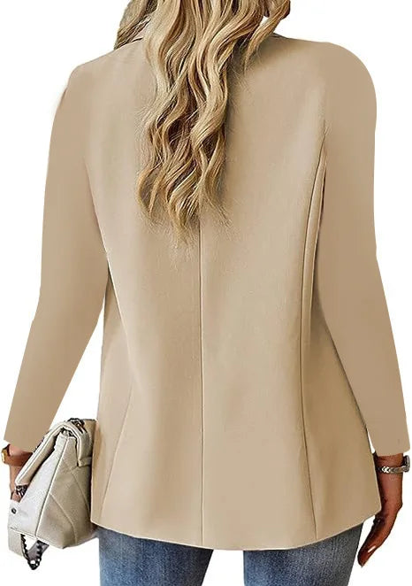 Blazer casual feminino da moda 2024 primavera outono novo cor sólida gola virada para baixo manga comprida casaco elegante para escritório