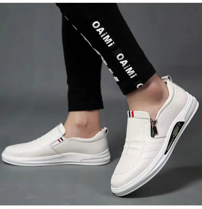 Zapatos casuales de piel sintética para hombre, mocasines de marca de moda, zapatillas de negocios con cremallera, mocasines cómodos, zapatillas deportivas para hombre